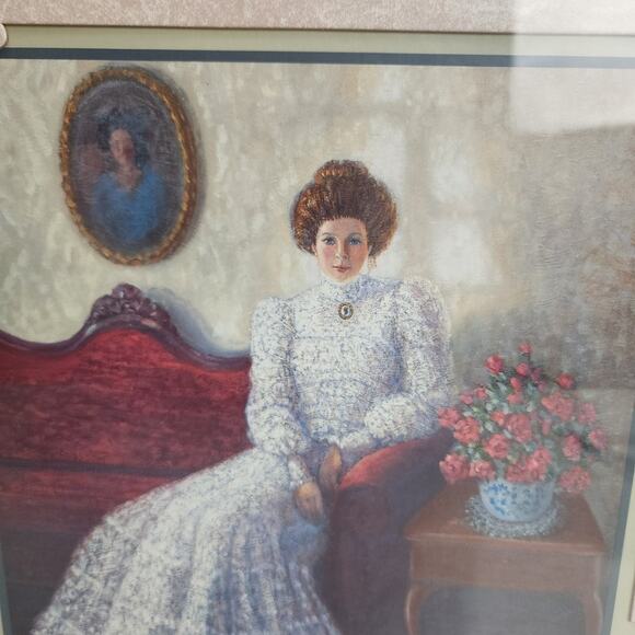 Vintage "Louisa Anne" Victorian Lady Painting Framed Unique Signed G. Barker - Picture 3 of 8